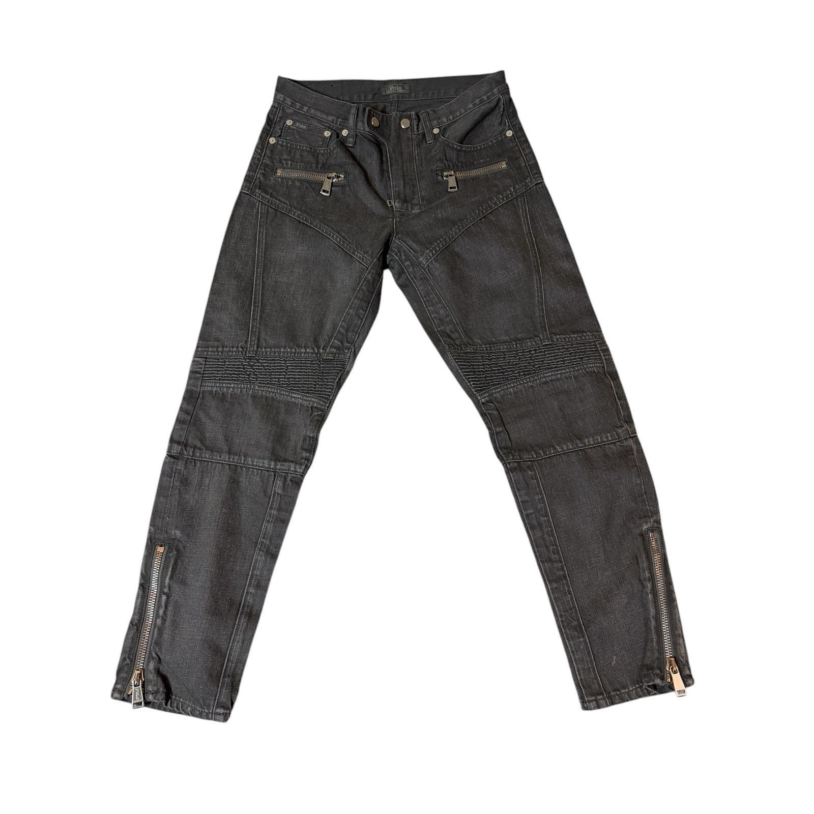 Polo Ralph Lauren Moto Style Biker Jeans Black Size 27 Inseam 26 Racer Vtg